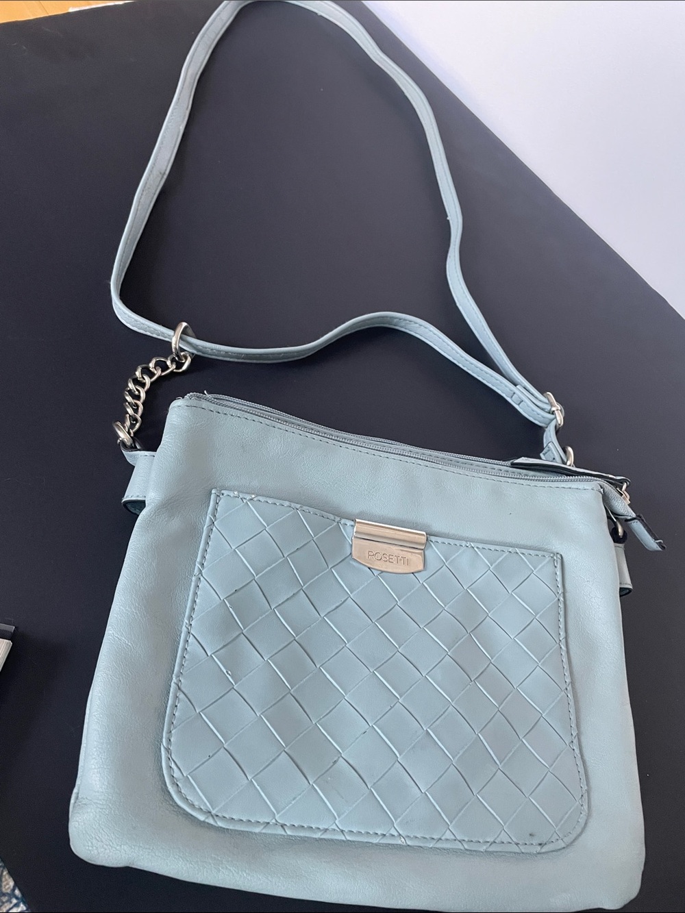 Rossetti Light Blue Woven-Front Crossbody Bag w/ Ann Klein wallet